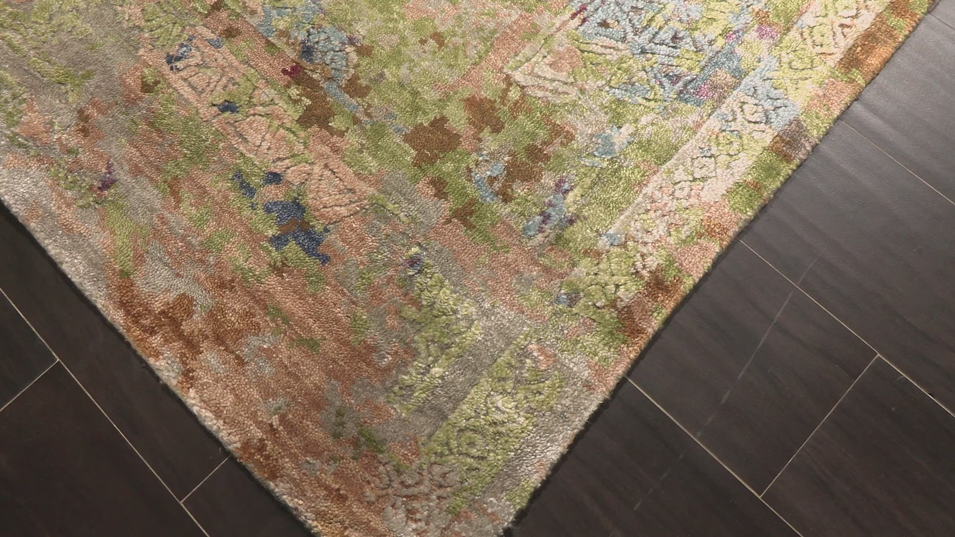 Lime Navy 5'9''x8'10'' Sherpa Transitional Hand Knotted Bamboo Silk Oriental Area Rug