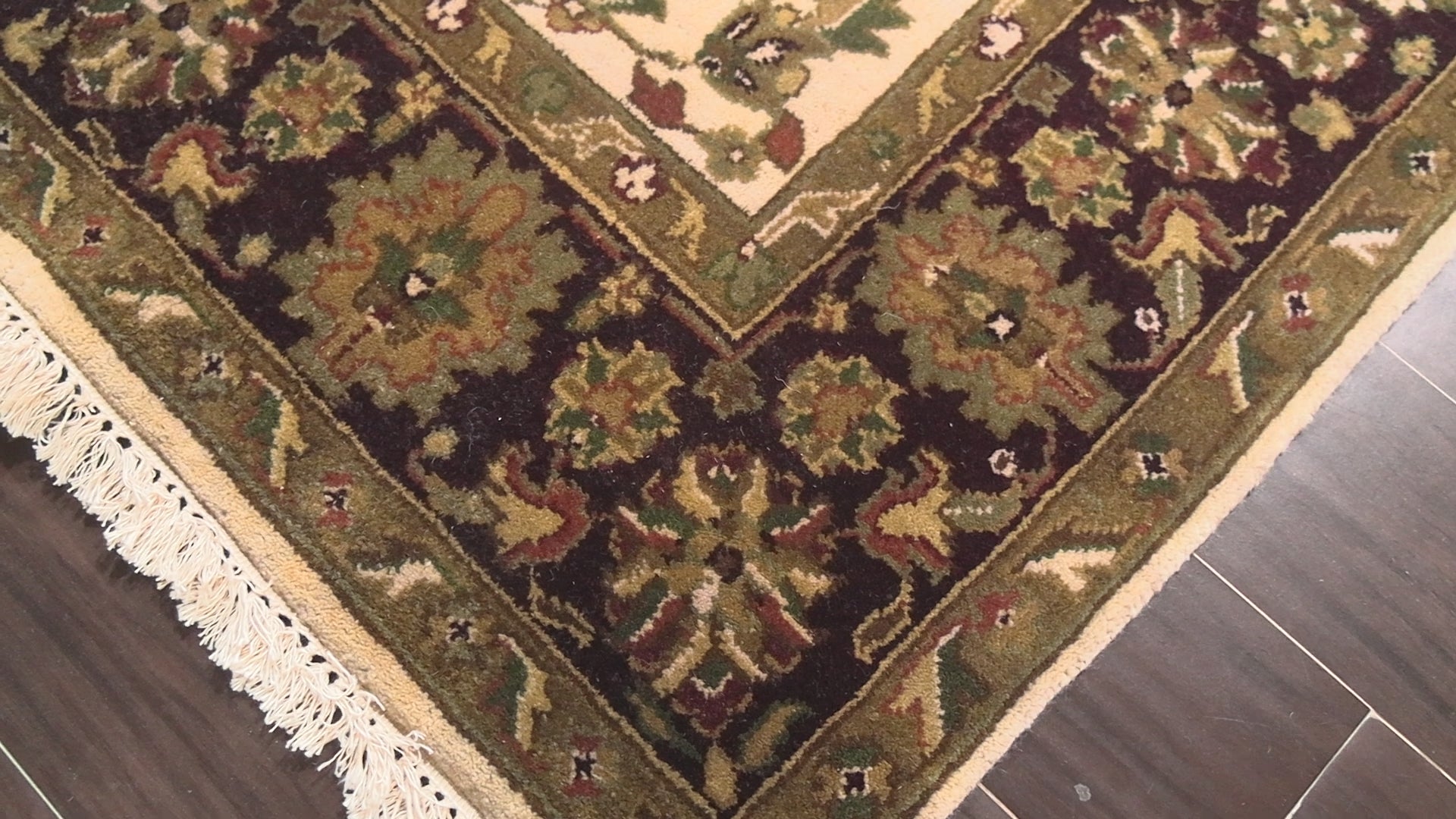 Beige 5'x7' Agra Traditional Botanical Hand Knotted Wool Oriental Area Rug