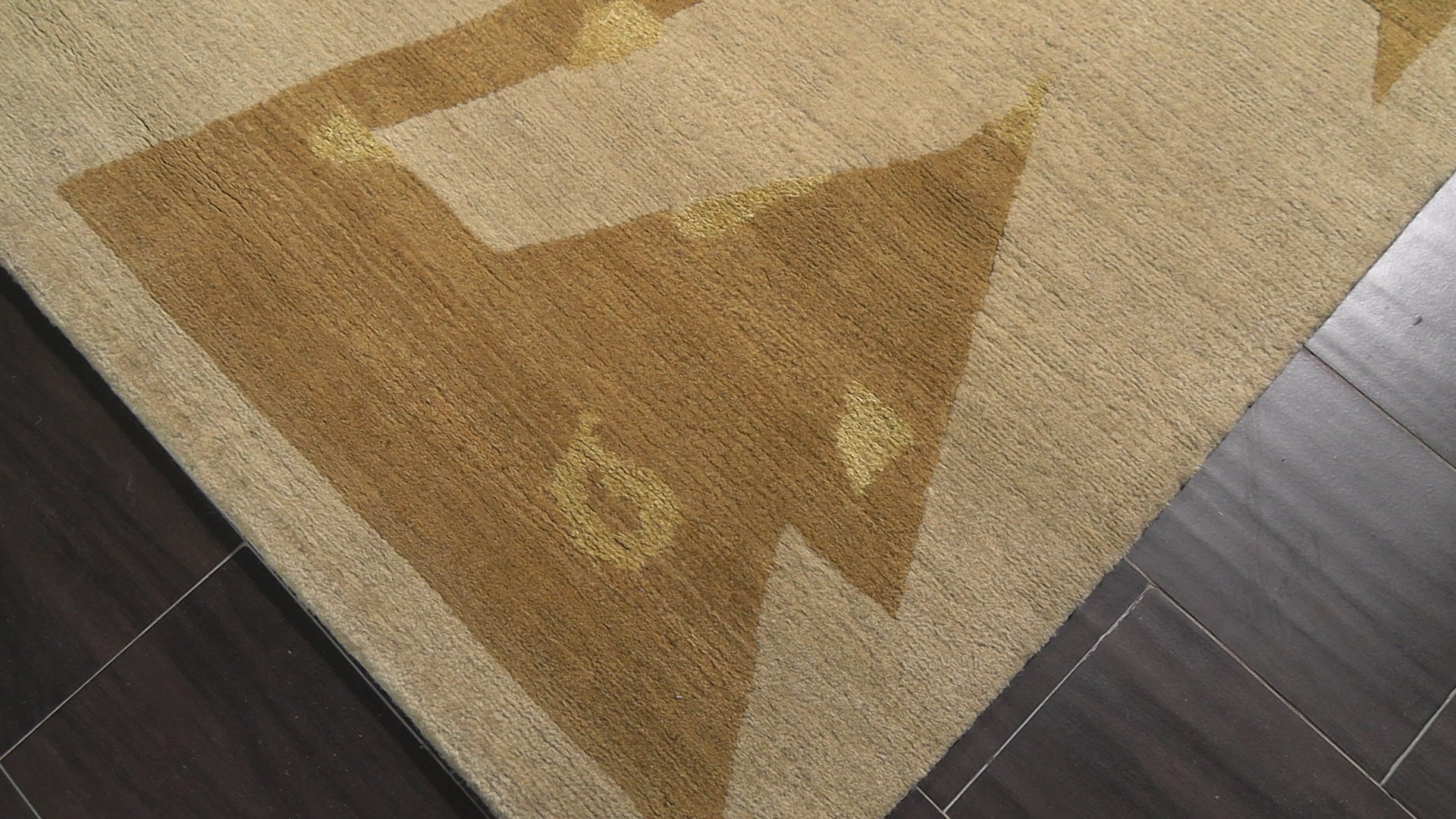 Beige 6x8'11'' Tibetan Modern & Contemporary Art Deco Geometric Hand Knotted Wool & Silk Oriental Area Rug