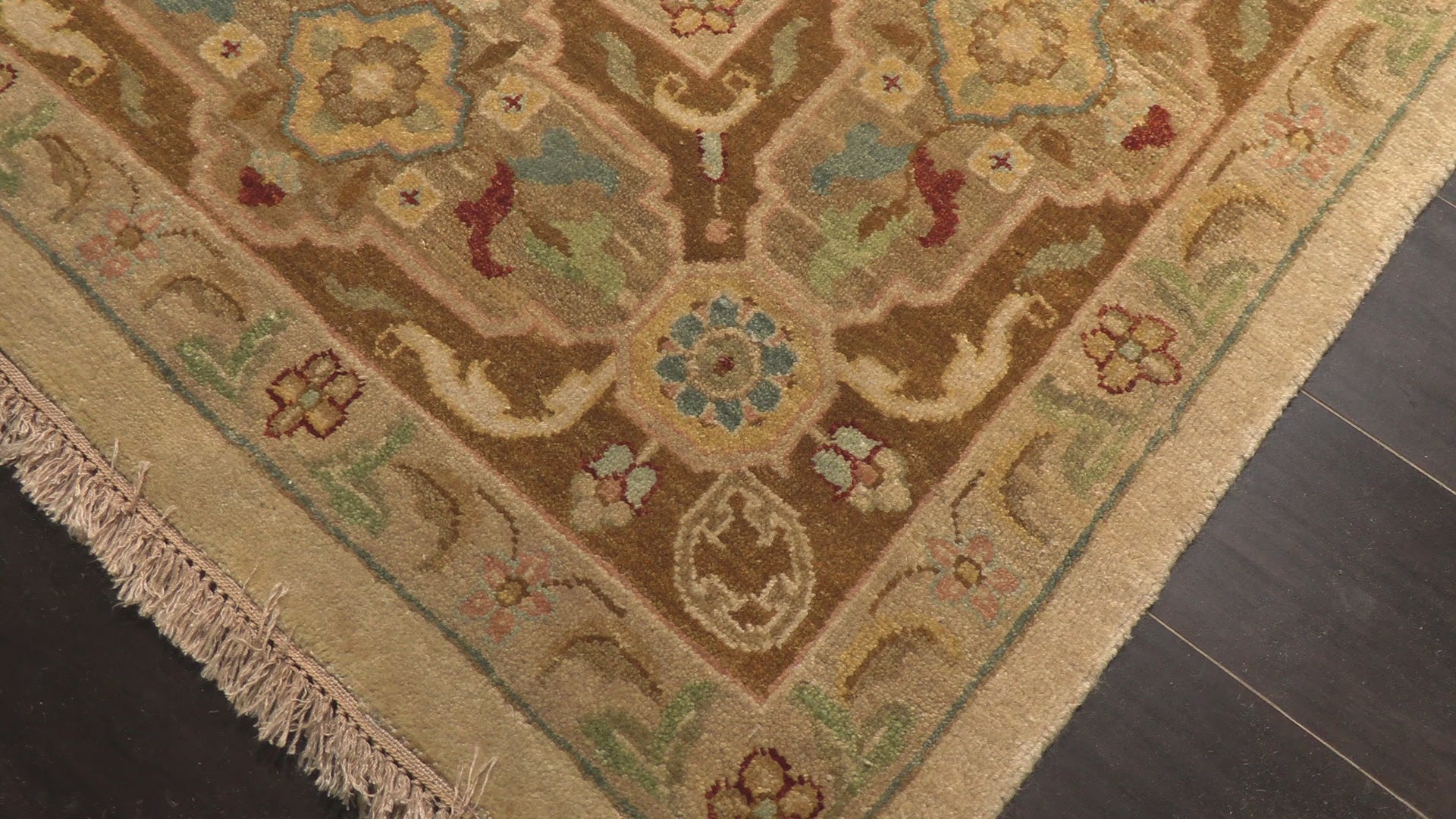 Warm Beige Gold 8'8''x11'9'' Agra Traditional Arts & Crafts Hand Knotted Wool Oriental Area Rug