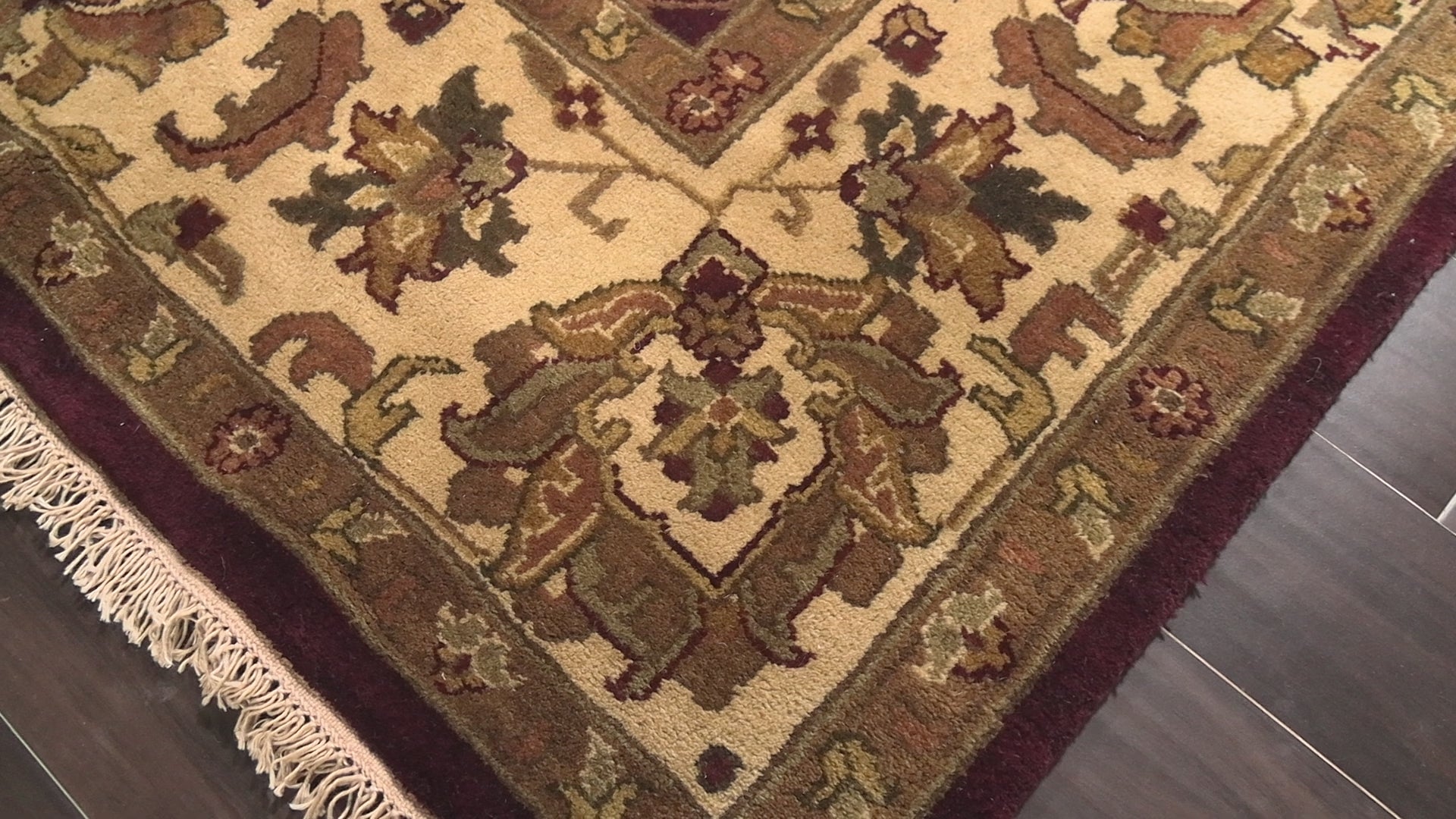 Maroon 9'x12' Agra Traditional Botanical Plush Pile Silky Sheen Tea Wash Hand Knotted Wool Oriental Area Rug