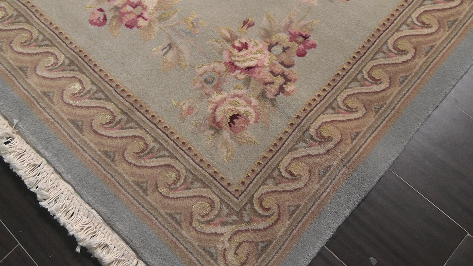 Aqua 5'10''x8'9'' French Aubusson Savonnerie Traditional Floral 300 KPSI Asmara Classic European Design Hand Knotted Wool & Silk Oriental Area Rug