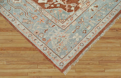 8x10 Rust Aqua Coral Color Hand Knotted Oushak Wool Traditional Oriental Rug