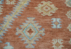 Andy 8x10 Hand Knotted Turkish Oushak  100% Wool Transitional Oriental Area Rug Teracotta, Aqua Color