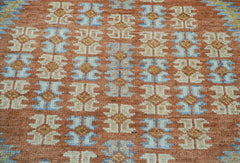 Andy 8x10 Hand Knotted Turkish Oushak  100% Wool Transitional Oriental Area Rug Teracotta, Aqua Color