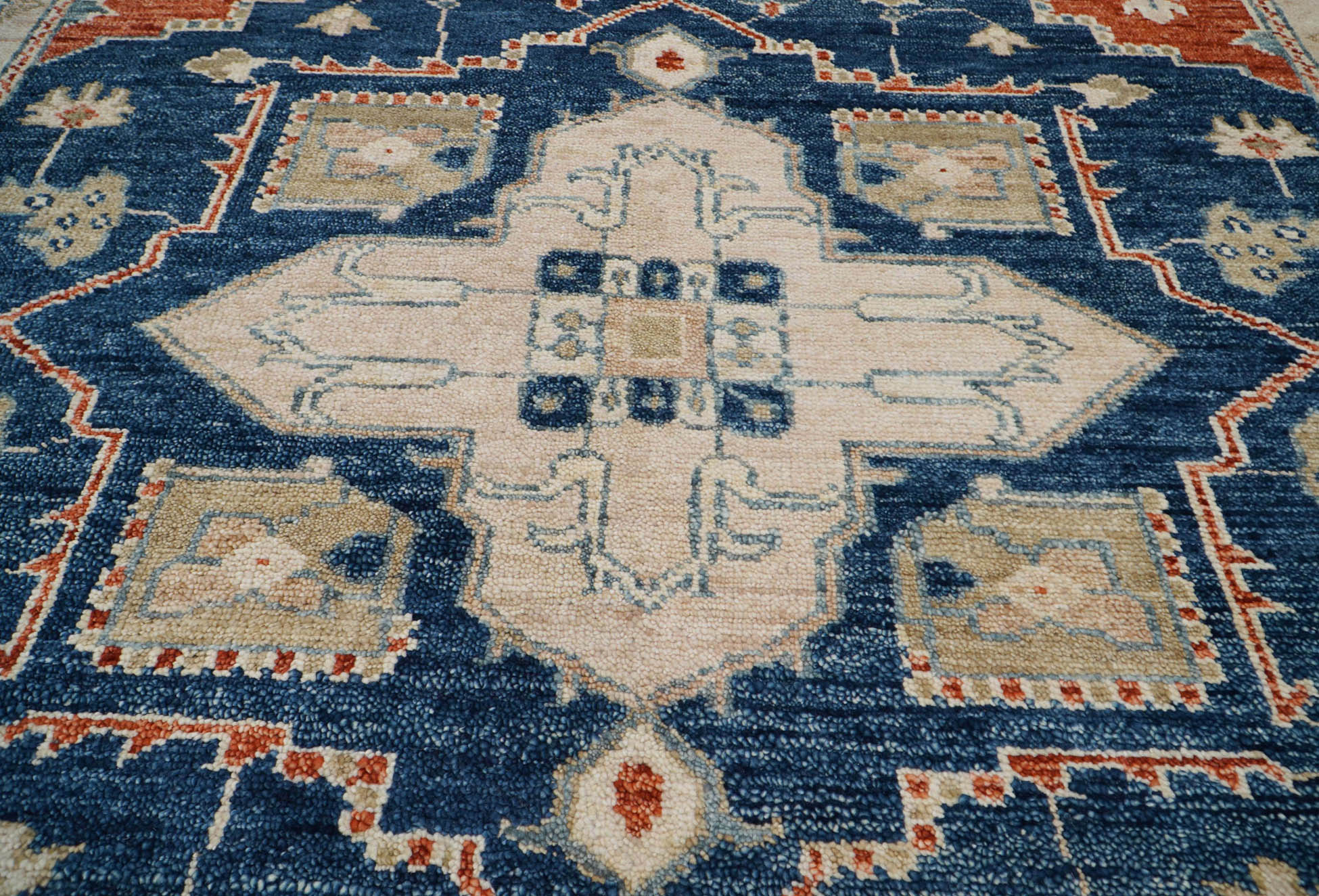 Fagerlund 8x10 Hand Knotted Turkish Oushak  100% Wool Transitional Oriental Area Rug Navy, Burnt Orange Color