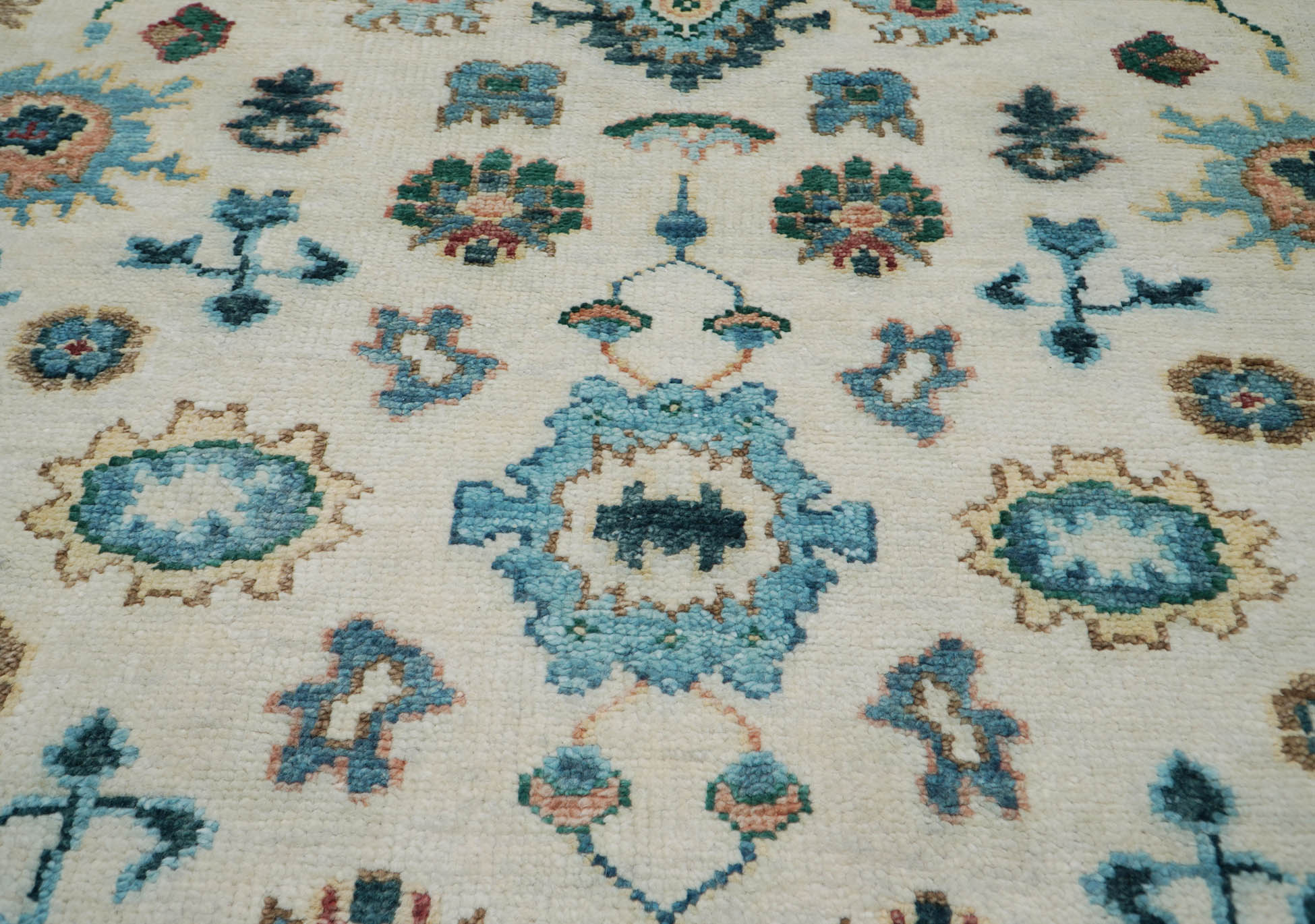 Nataliemarie 8x10 Hand Knotted Turkish Oushak  100% Wool Transitional Oriental Area Rug Beige, Aqua Color