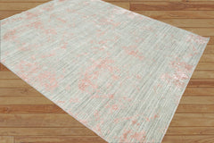 7' 8''x9' 9'' Gray Blush Color Hand Knotted  Wool/Bamboo Silk Transitional Oriental Area Rug