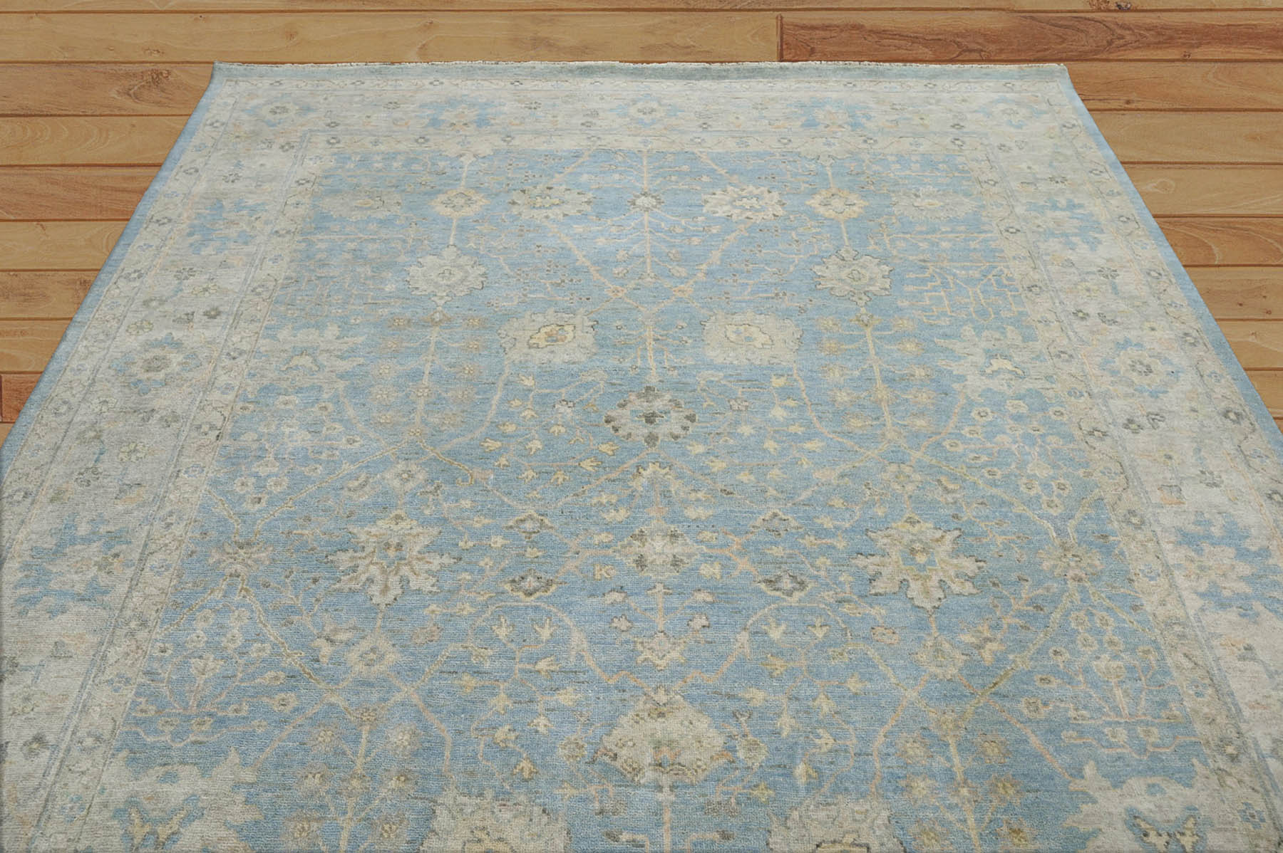 Onye 9x12 Blue, Beige Hand Knotted Afghan Oushak 100% Wool Traditional Oriental Area Rug