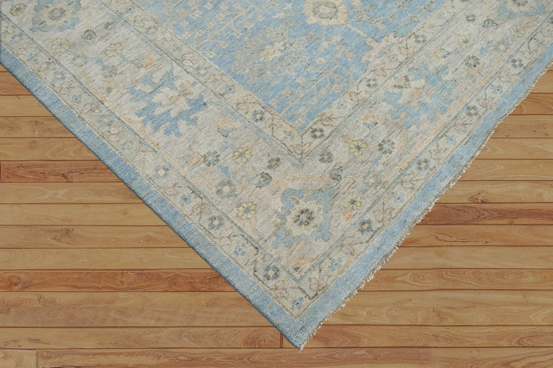 Onye 9x12 Blue, Beige Hand Knotted Afghan Oushak 100% Wool Traditional Oriental Area Rug