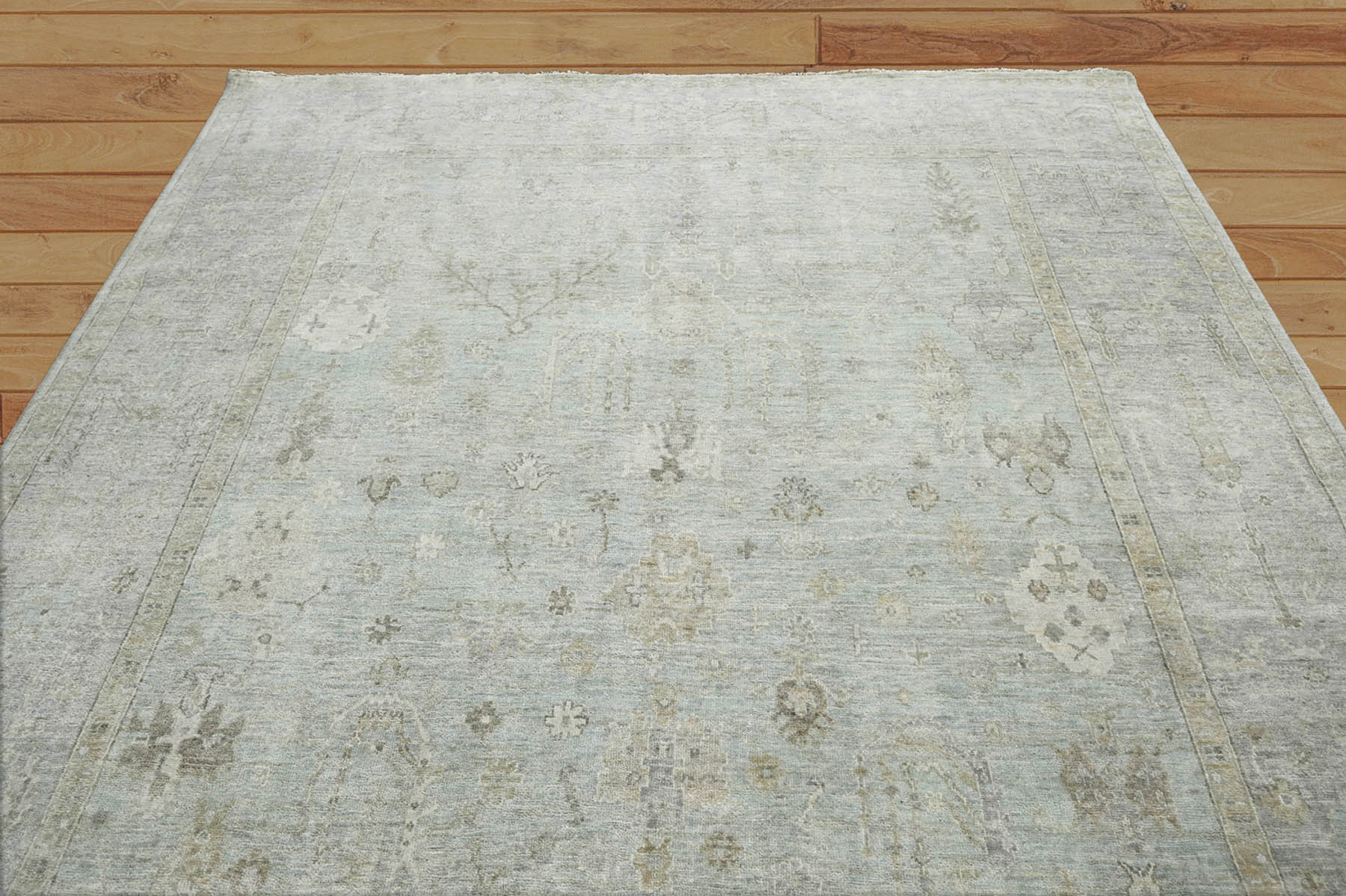 Aesa 9x12 Celadon, Gray Hand Knotted Afghan Oushak 100% Wool Traditional Oriental Area Rug
