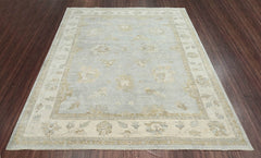 Multi Size Hand Knotted 100% Wool Oushak Traditional Oriental Area Rug Blue, Beige Color
