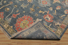 Multi Size Blue, Gray Hand Knotted Oushak 100% Wool Traditional Oriental Area Rug