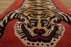 Hardouin 3x5 Hand Tufted Hand Made 100% Wool Tiger Novelty  Oriental Area Rug Teracotta,Gold Color