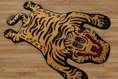 Gailord 2x3 Hand Tufted Hand Made 100% Wool Tiger Novelty Oriental Area Rug Gold, Black Color