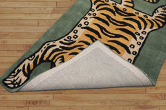 Erickson 3x5 Hand Tufted Hand Made 100% Wool Tiger Novelty Oriental Area Rug Celadon, Gold Color
