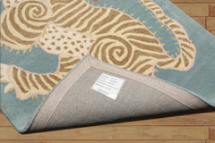 6 x 5  Aqua Beige Tan Color Hand Tufted All-Over 100% Wool Novelty/ Animal Oriental Rug