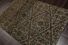 Juulia 4x6 Aqua, Brown Hand Knotted Indo Tibetan New Zealand Wool  Transitional  Oriental Area Rug