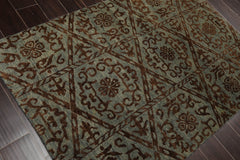 Juulia 4x6 Aqua, Brown Hand Knotted Indo Tibetan New Zealand Wool  Transitional  Oriental Area Rug