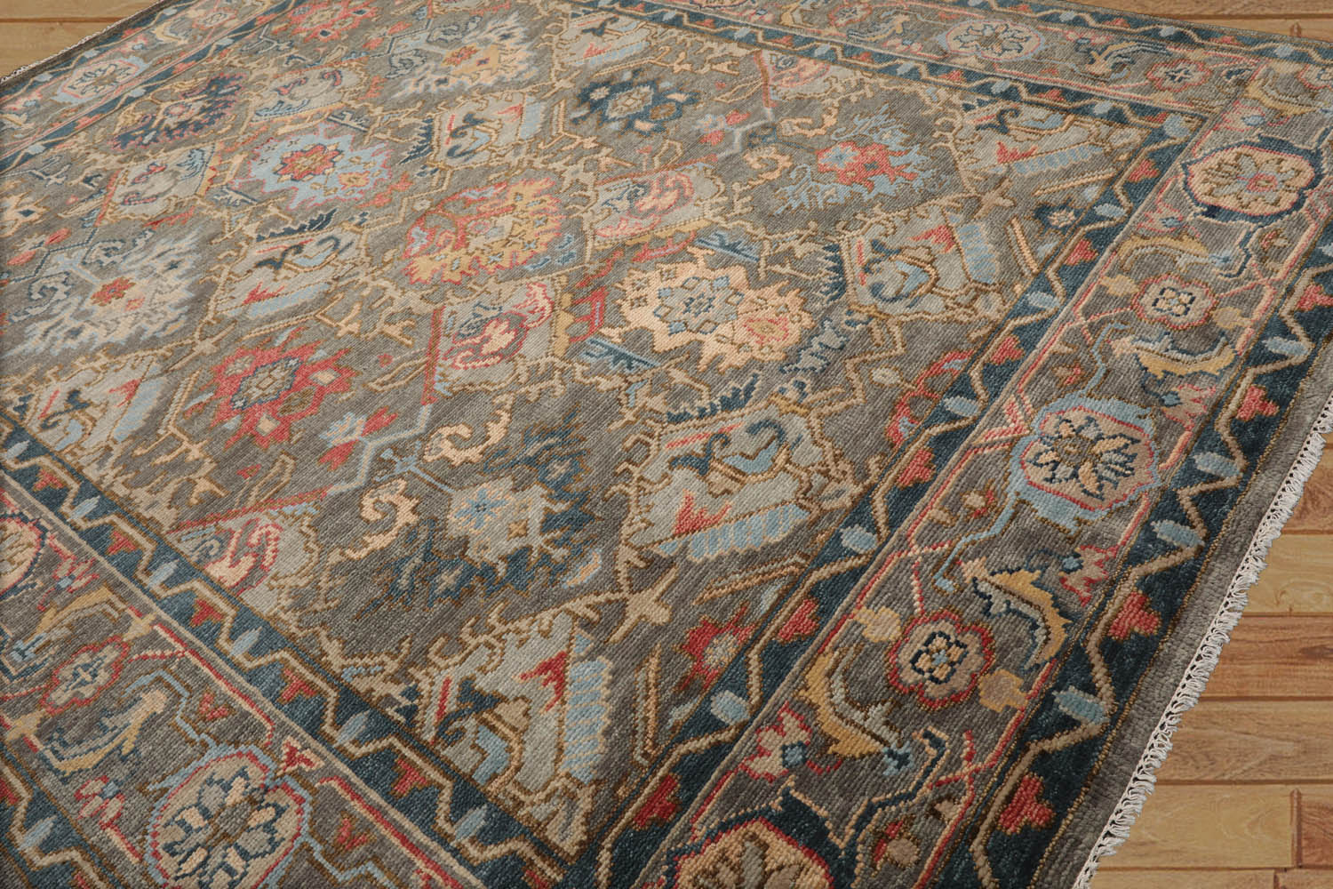 12 x 15 Gray Gray Teal Color Hand Knotted All-Over 100% Wool Traditional Oriental Rug