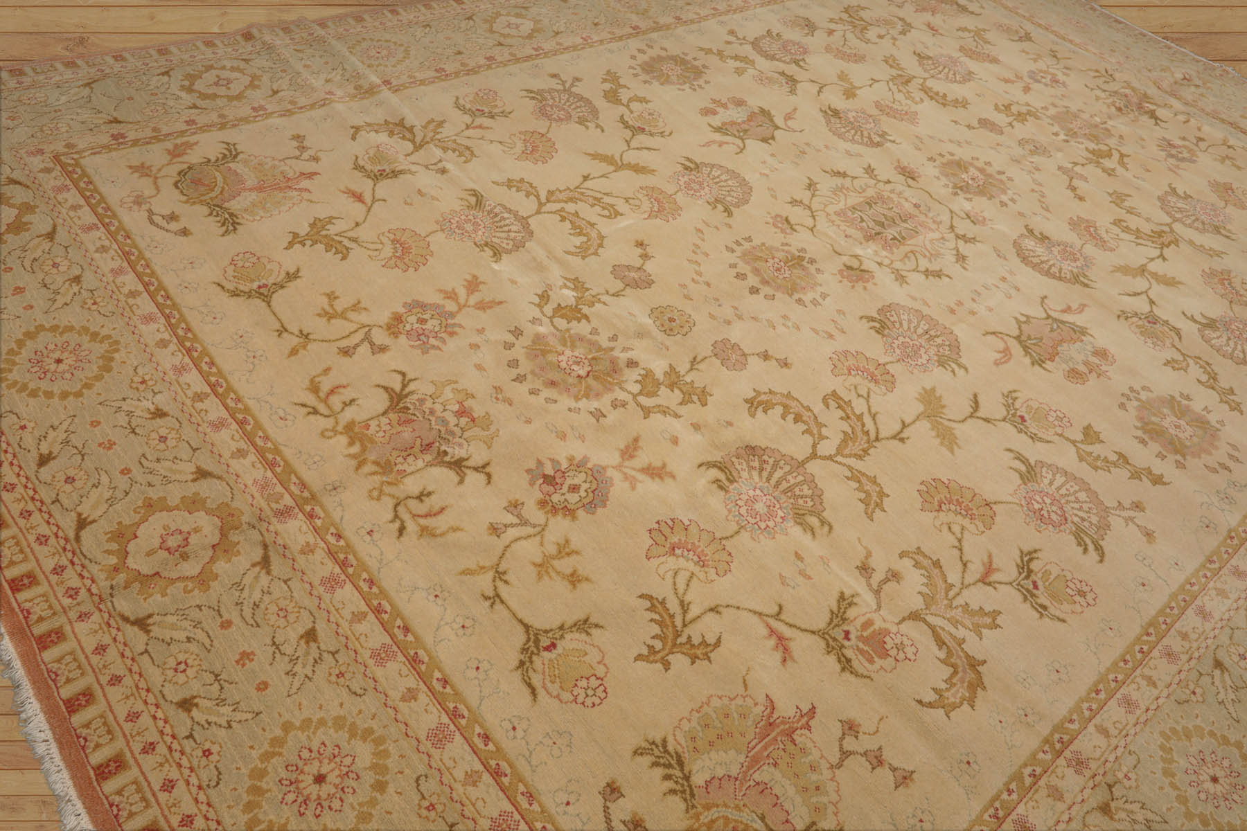 10' x14' 1'' Beige Blush Green Color Hand Knotted All-Over 100% Wool Traditional Oriental Rug