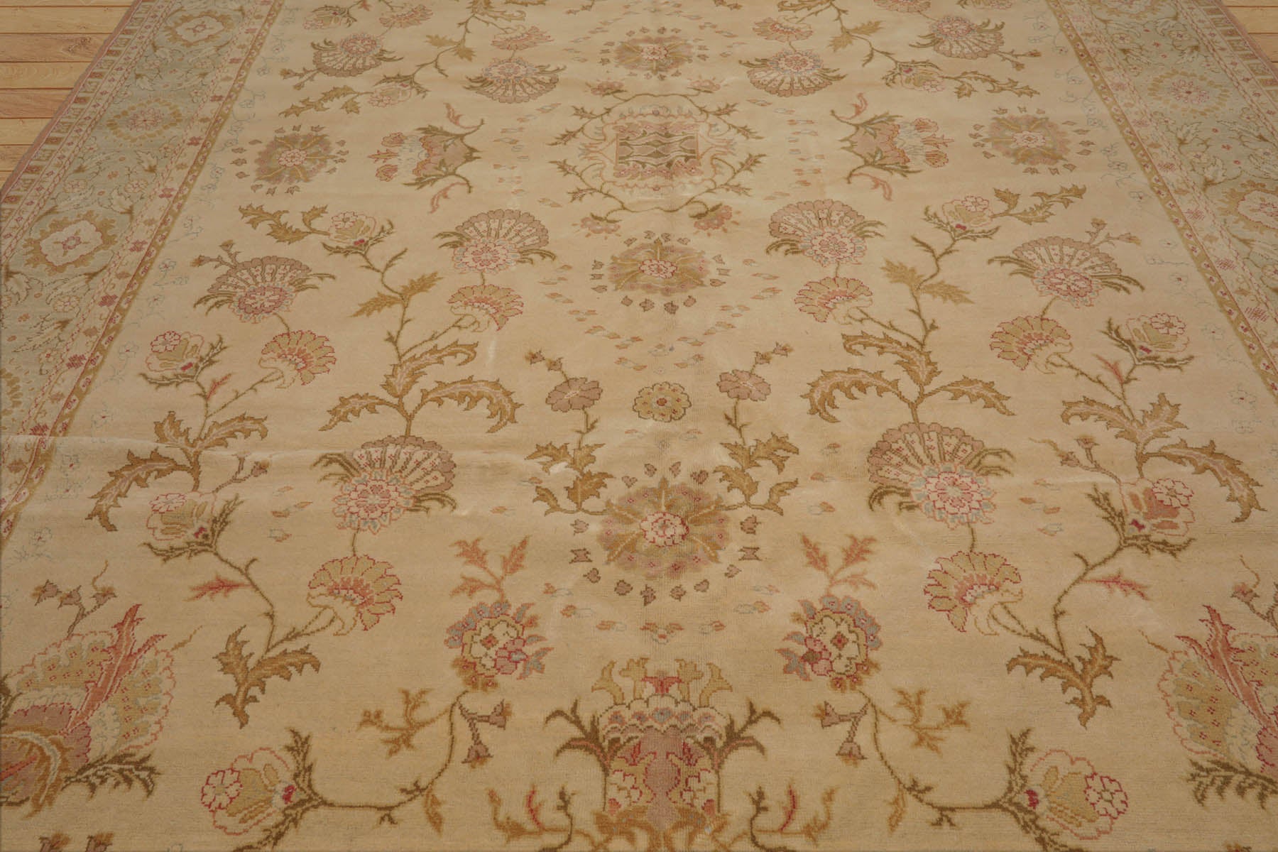 10' x14' 1'' Beige Blush Green Color Hand Knotted All-Over 100% Wool Traditional Oriental Rug