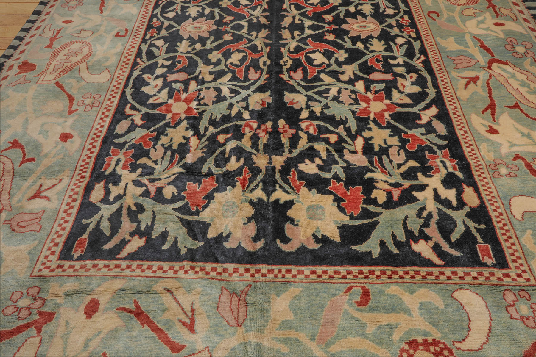 10' 4''x14' 9'' Black Pale Aqua Rust Color Hand Knotted All-Over 100% Wool Traditional Oriental Rug