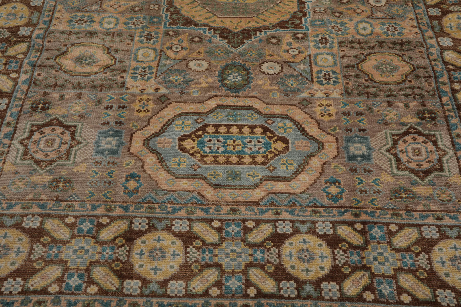 8' x10'  Taupe Teal Gold Color Hand Knotted All-Over 100% Wool Traditional Oriental Rug