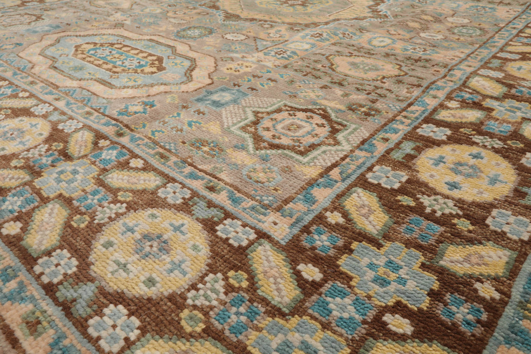 8' x10'  Taupe Teal Gold Color Hand Knotted All-Over 100% Wool Traditional Oriental Rug