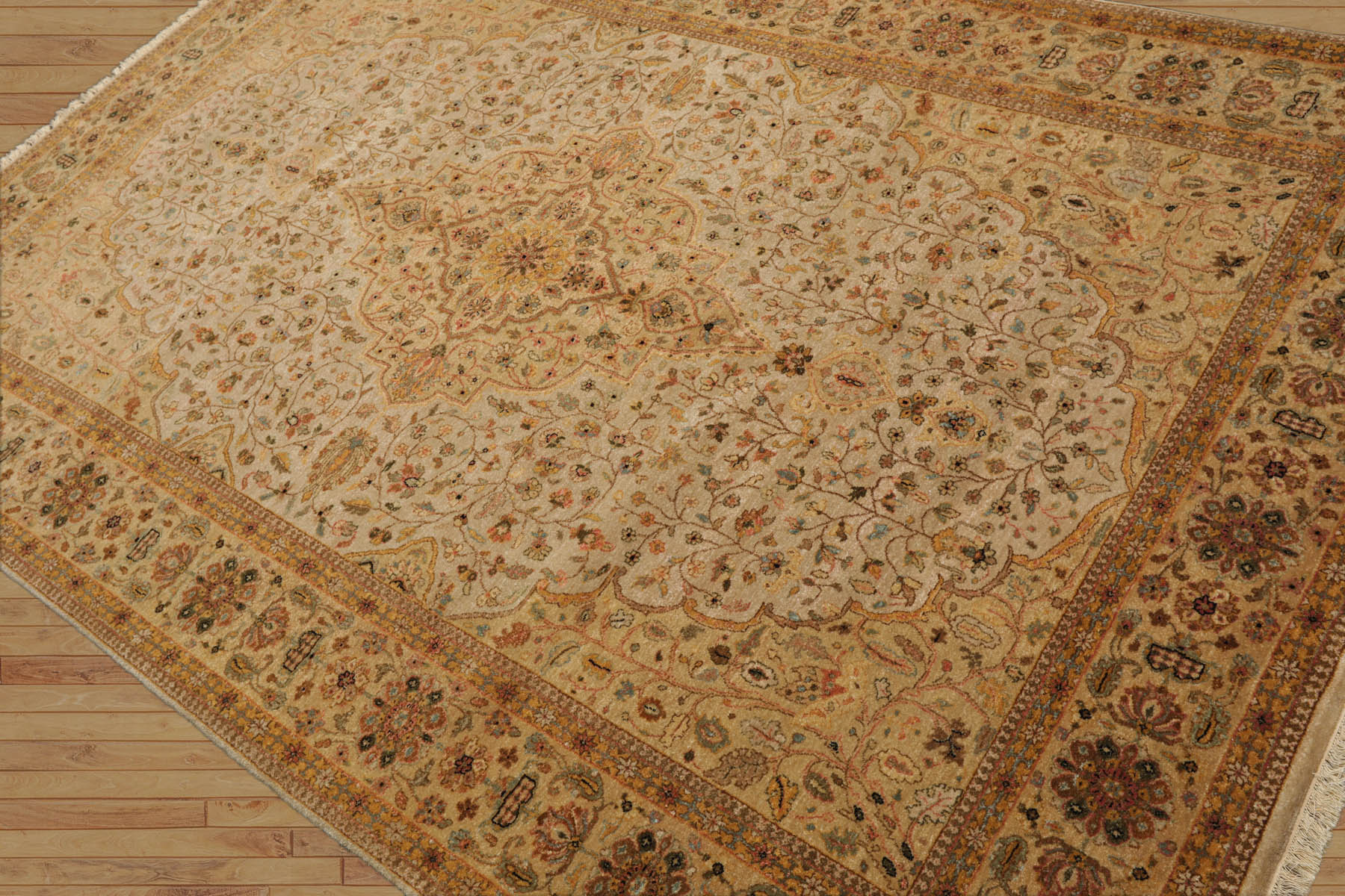 6x9 Dirty Beige, Gold, Rust Color Hand Knotted All-Over 100% Wool Traditional Oriental Rug