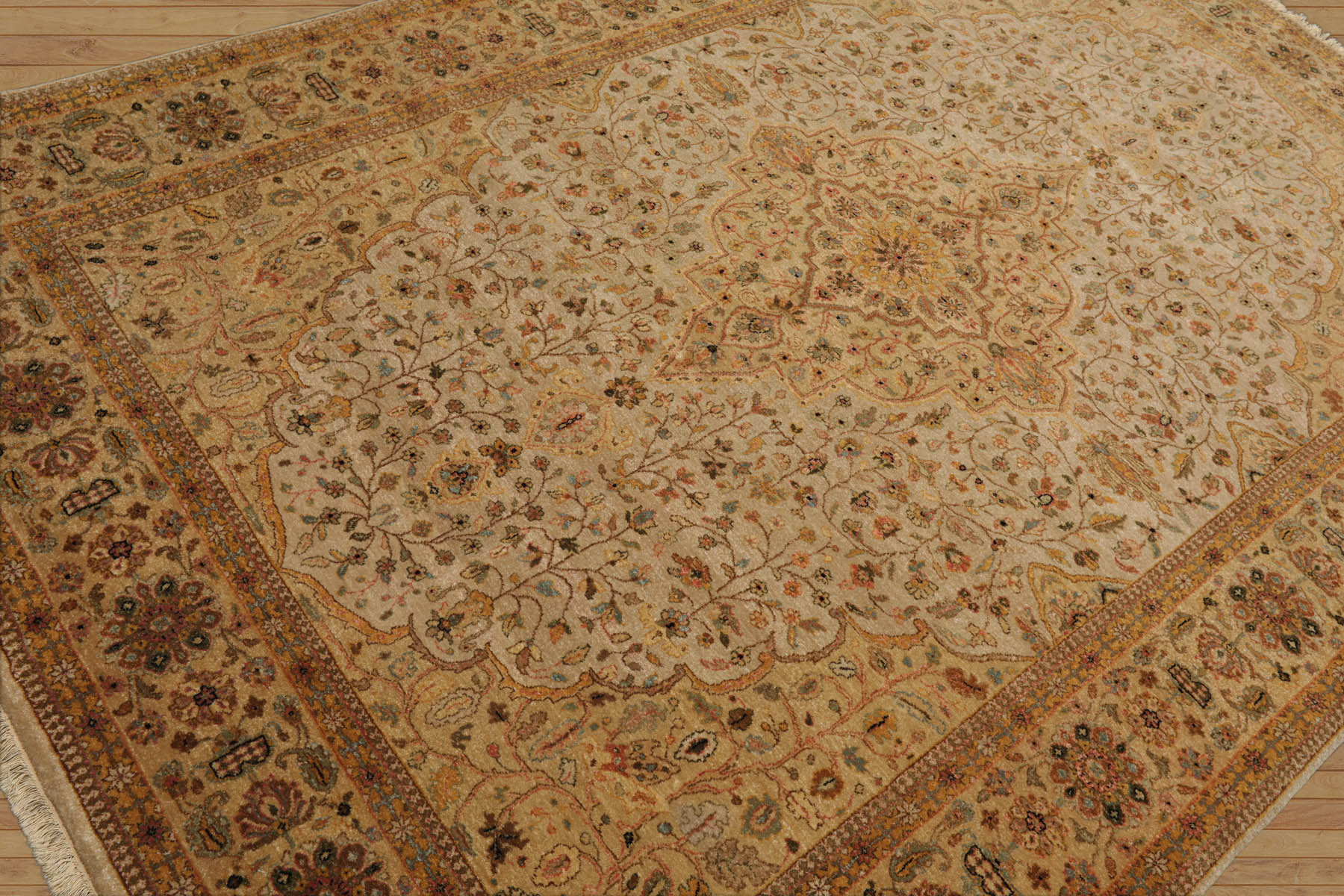 6x9 Dirty Beige, Gold, Rust Color Hand Knotted All-Over 100% Wool Traditional Oriental Rug