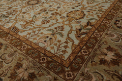 6x9 Aqua, Champagne, Brown Color Hand Knotted All-Over 100% Wool Traditional Oriental Rug