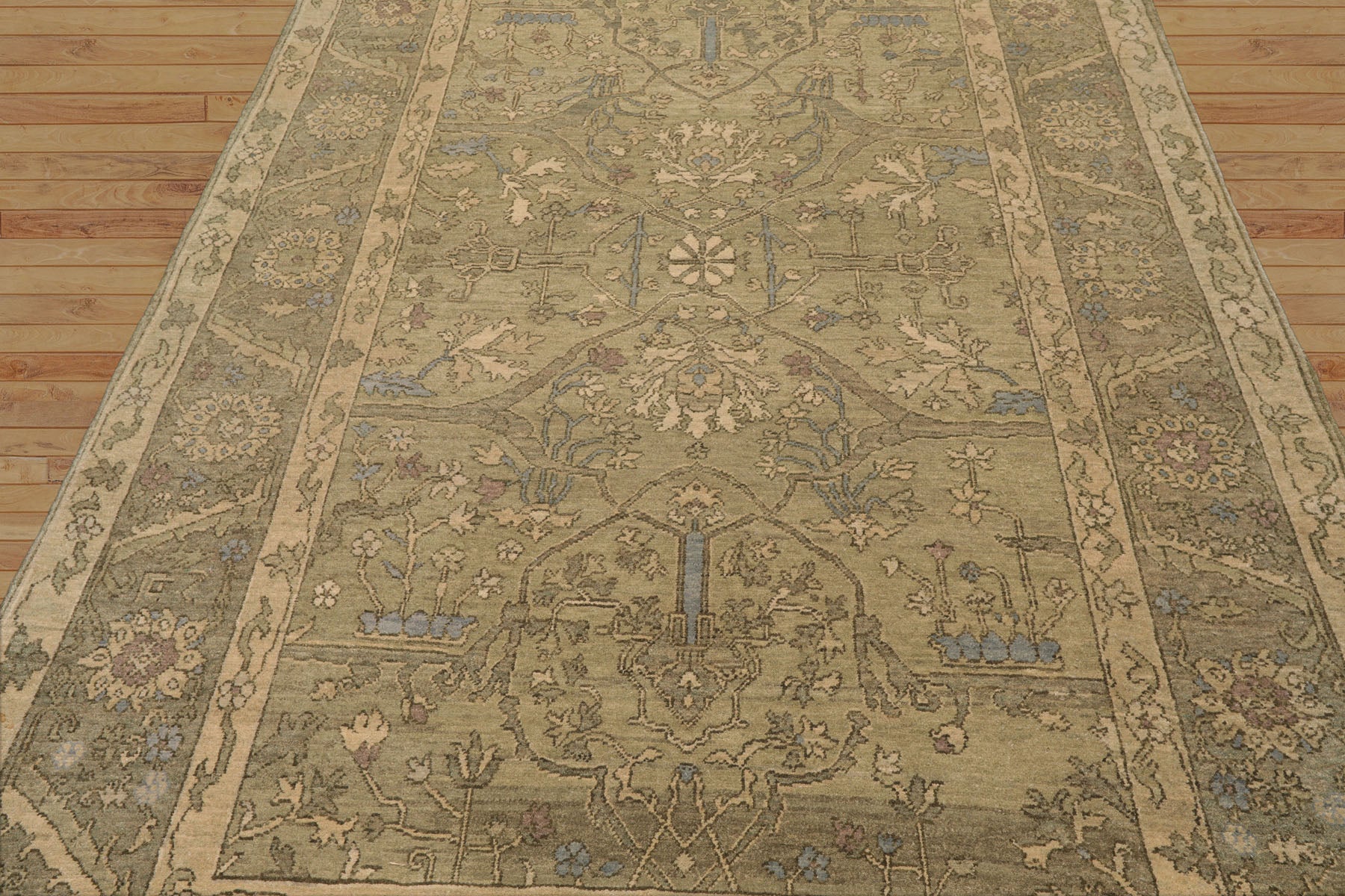 6x9 Moss, Gray Color Hand Knotted All-Over 100% Wool Transitional Oriental Rug