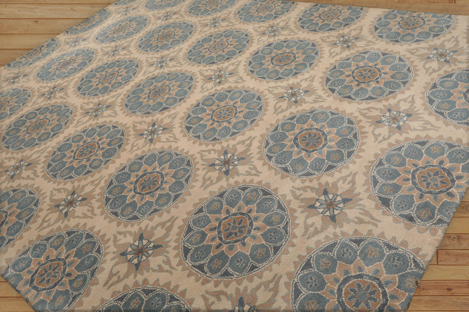 Behnke 9x12 Hand Tufted Hand Made 100% Wool Patterned Transitional Oriental Area Rug Tan, Blue Color
