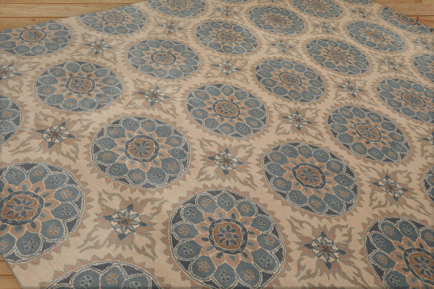 Behnke 9x12 Hand Tufted Hand Made 100% Wool Patterned Transitional Oriental Area Rug Tan, Blue Color