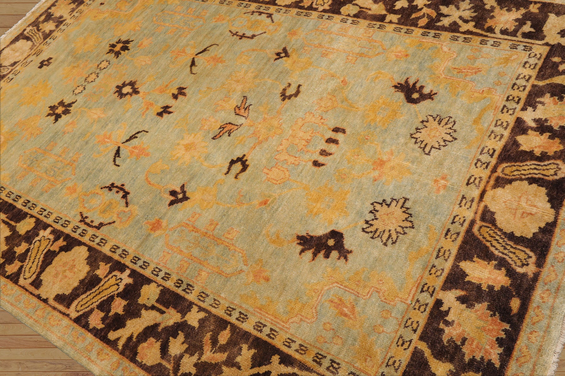 Delp 6x9 Aqua, Chocolate Hand Knotted Oushak 100% Wool Oushak Traditional Oriental Area Rug Pale