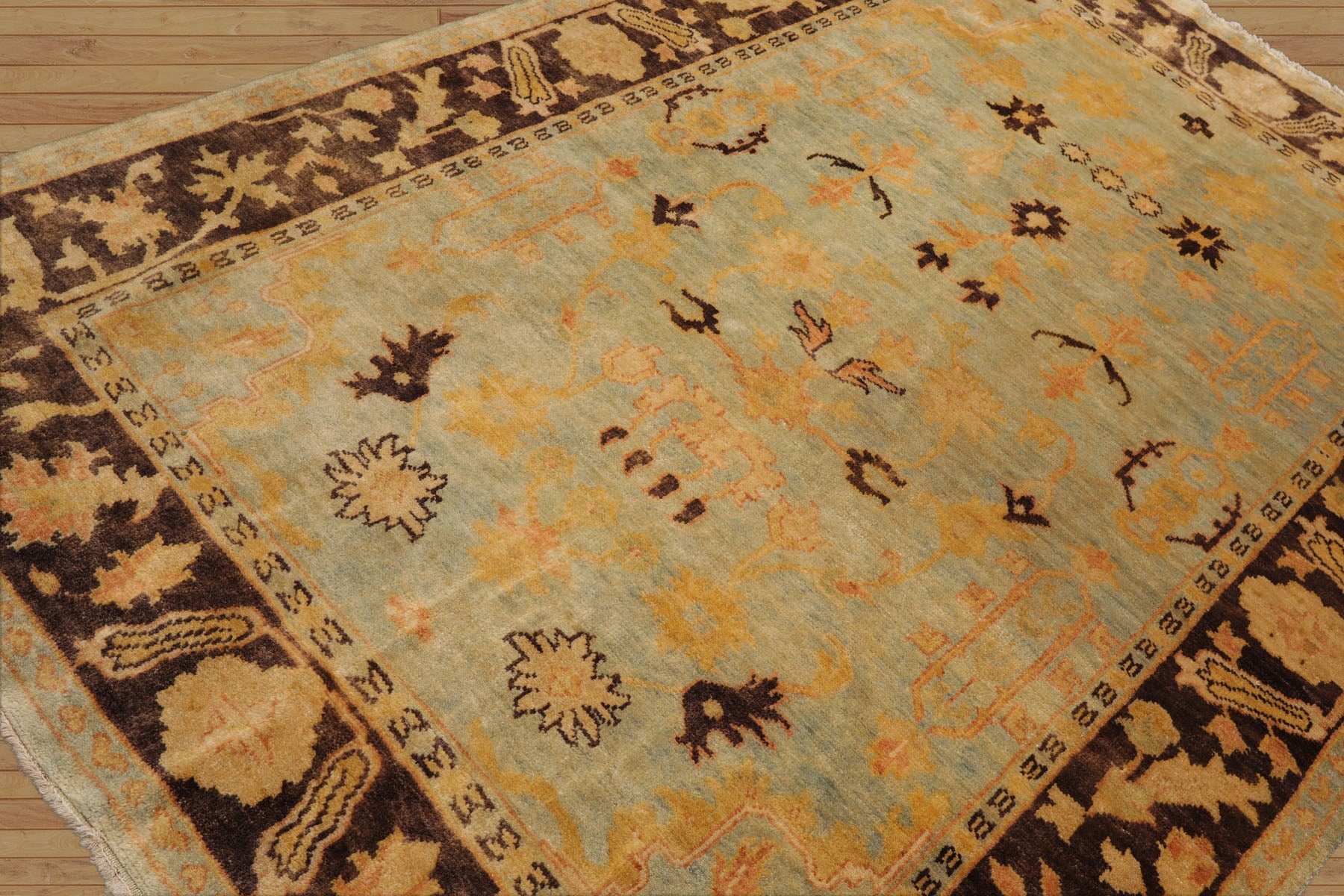 Delp 6x9 Aqua, Chocolate Hand Knotted Oushak 100% Wool Oushak Traditional Oriental Area Rug Pale