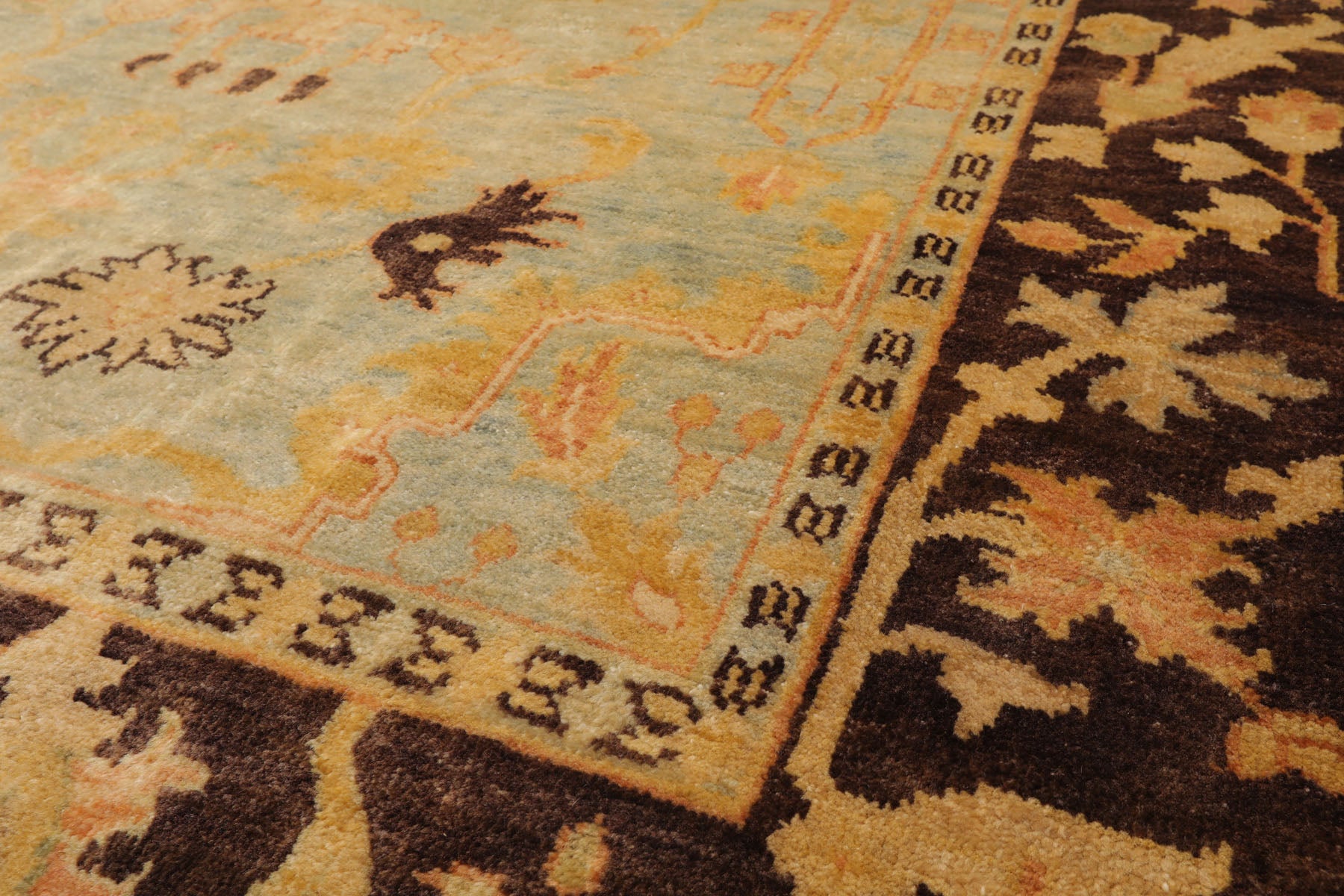 Delp 6x9 Aqua, Chocolate Hand Knotted Oushak 100% Wool Oushak Traditional Oriental Area Rug Pale