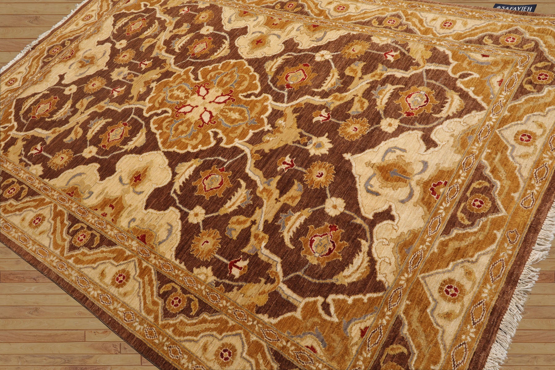 6x9 Brown, Beige, Gold Color Hand Knotted All-Over 100% Wool Traditional Oriental Rug