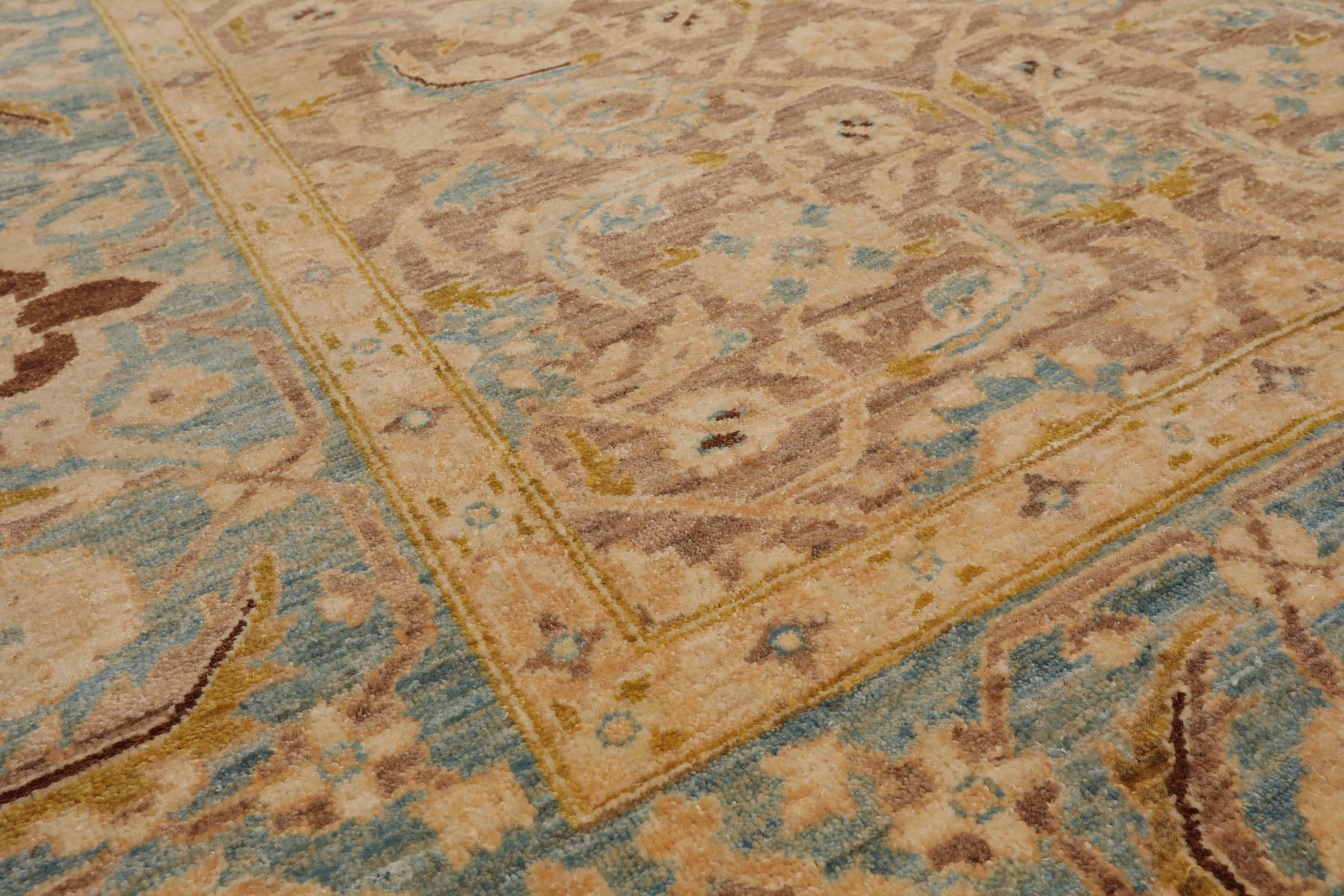 6x9 Taupe, Aqua, Brown Color Hand Knotted All-Over 100% Wool Traditional Oriental Rug