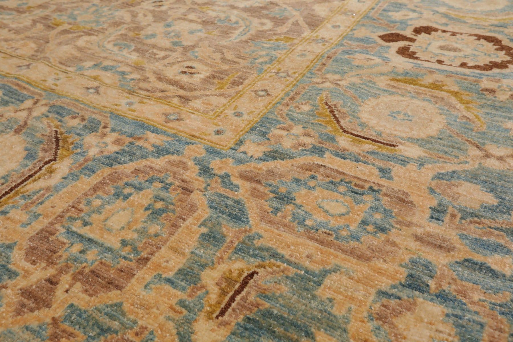 6x9 Taupe, Aqua, Brown Color Hand Knotted All-Over 100% Wool Traditional Oriental Rug