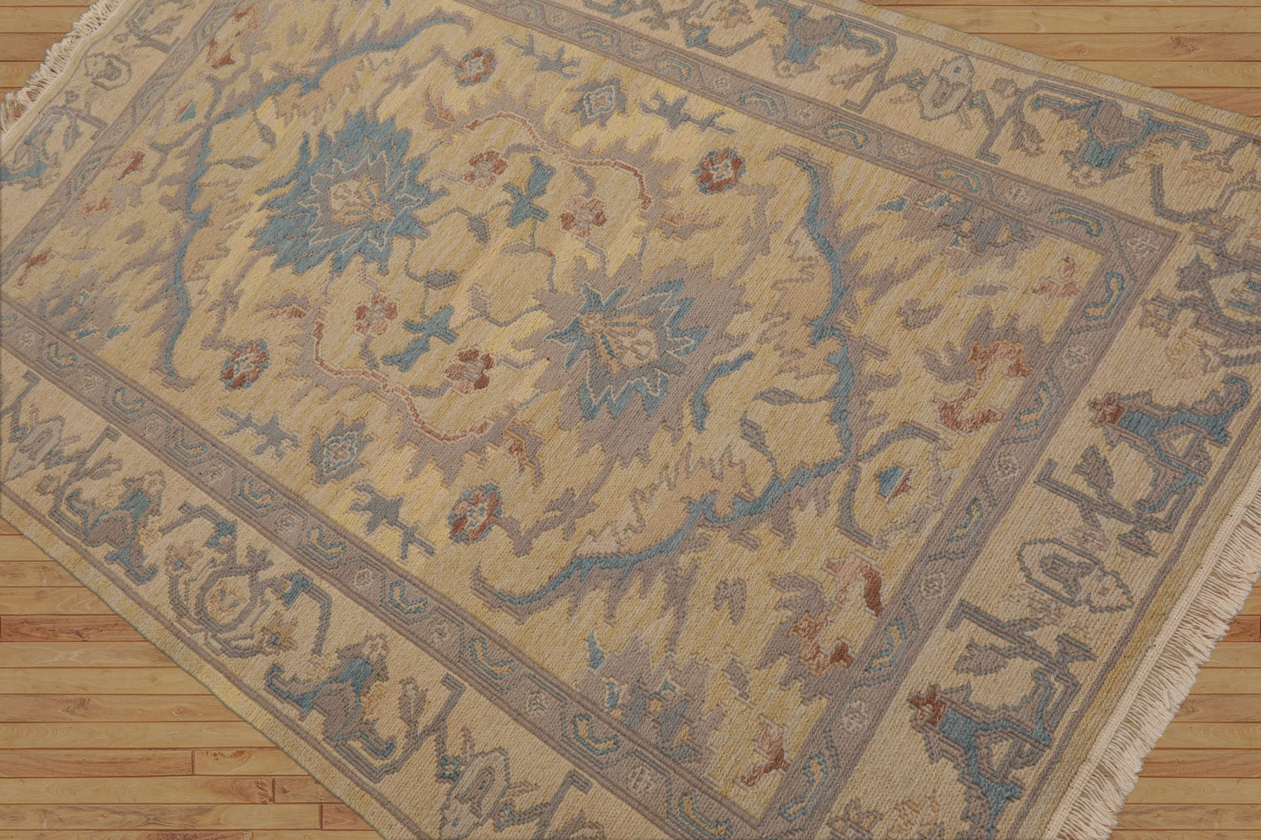 Kivanc 4x6 Beige, Aqua Hand Knotted Soumak 100% Wool Traditional Oriental Area Rug