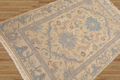 Kivanc 4x6 Beige, Aqua Hand Knotted Soumak 100% Wool Traditional Oriental Area Rug