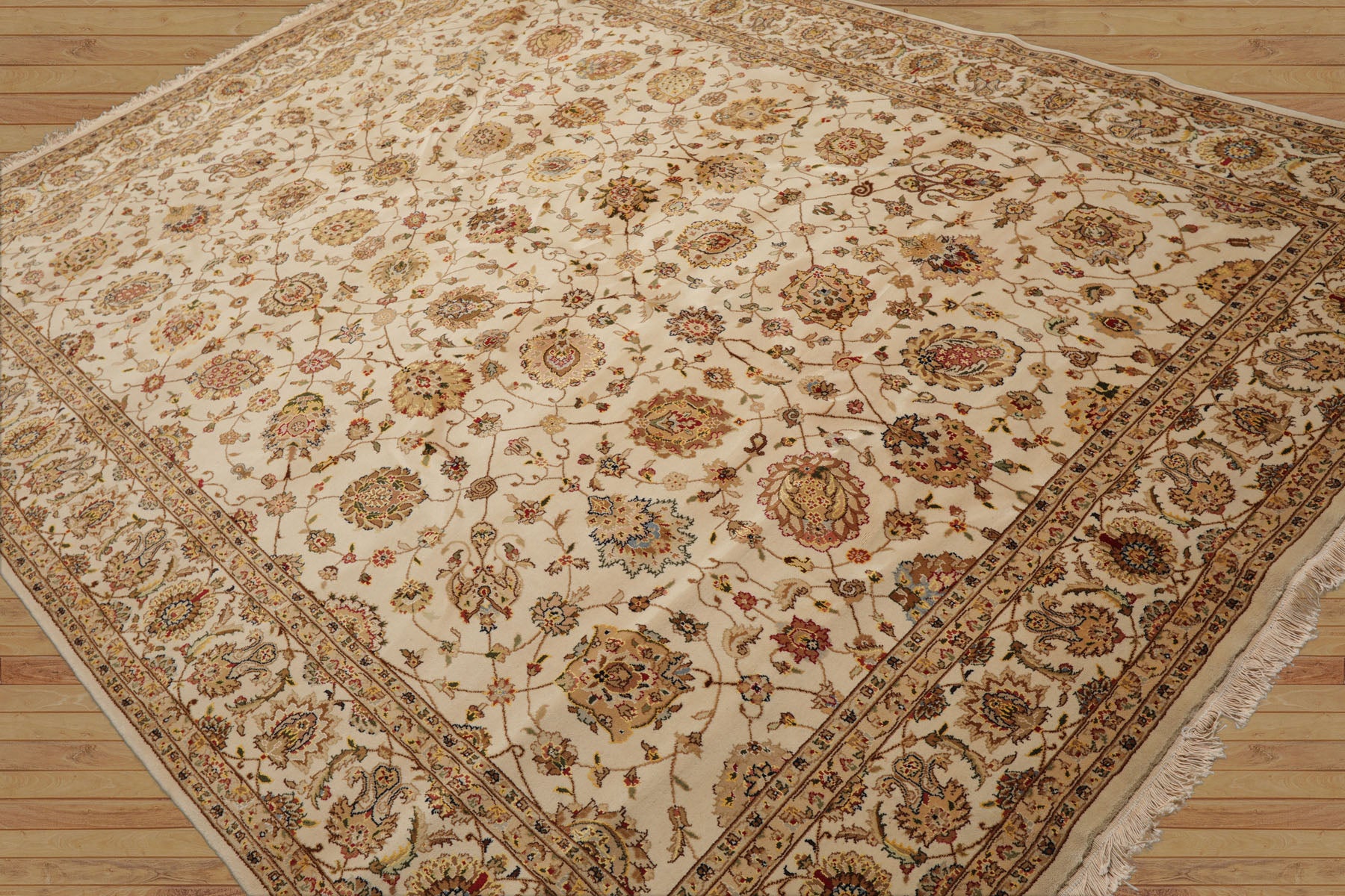 8x10 Ivory Light Gold Tan Color Hand Knotted Sino Persian Wool and Silk Traditional Oriental Rug