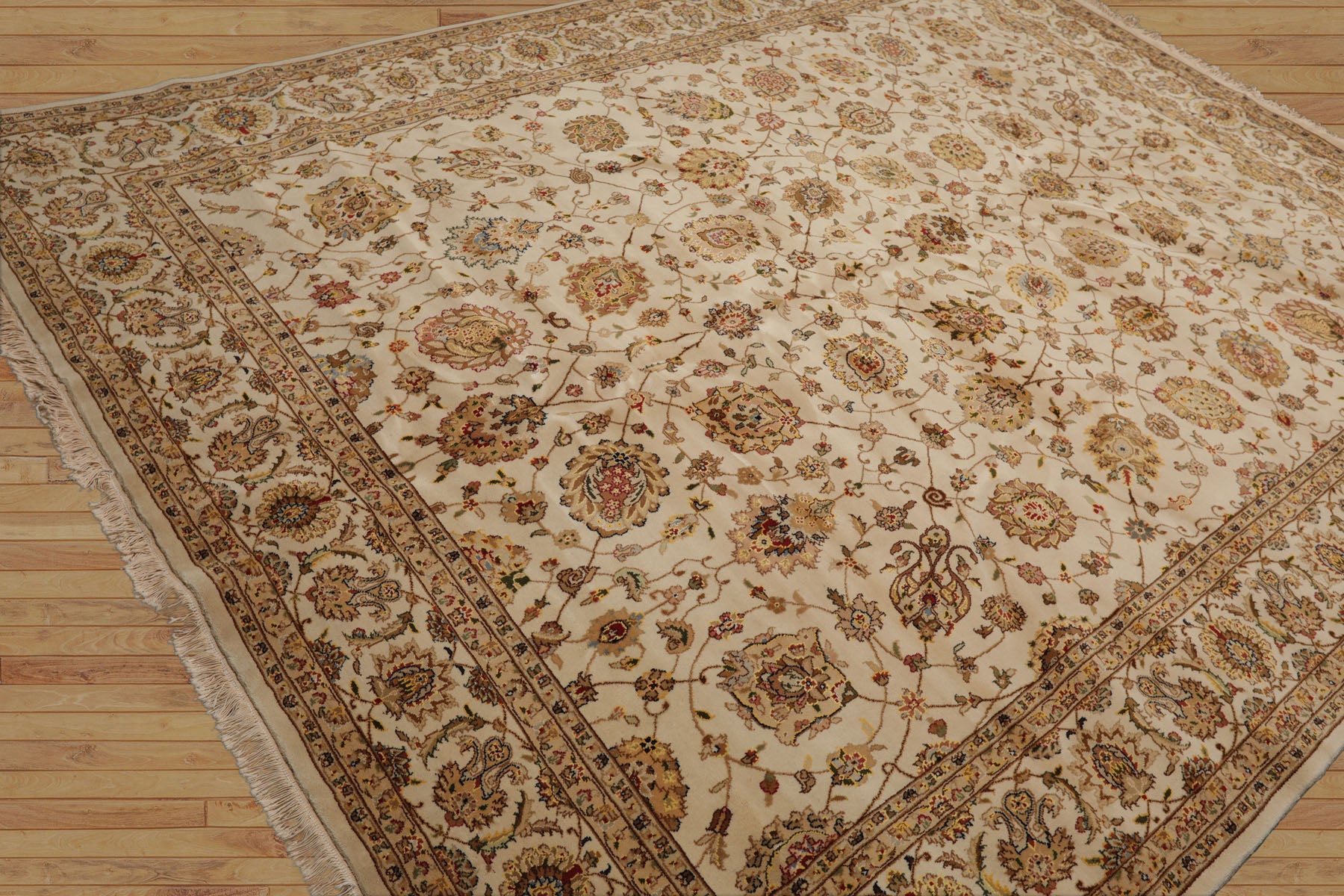 8x10 Ivory Light Gold Tan Color Hand Knotted Sino Persian Wool and Silk Traditional Oriental Rug