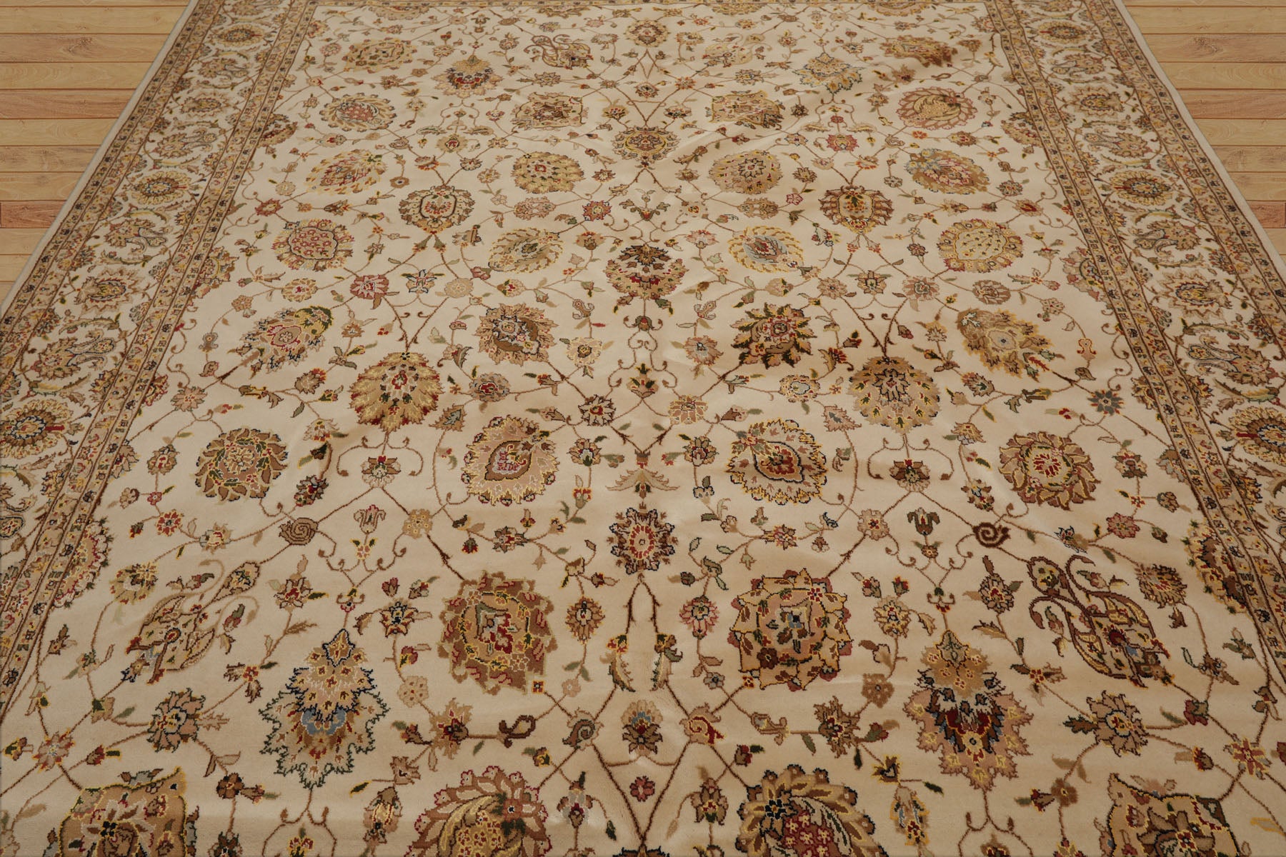 8x10 Ivory Light Gold Tan Color Hand Knotted Sino Persian Wool and Silk Traditional Oriental Rug