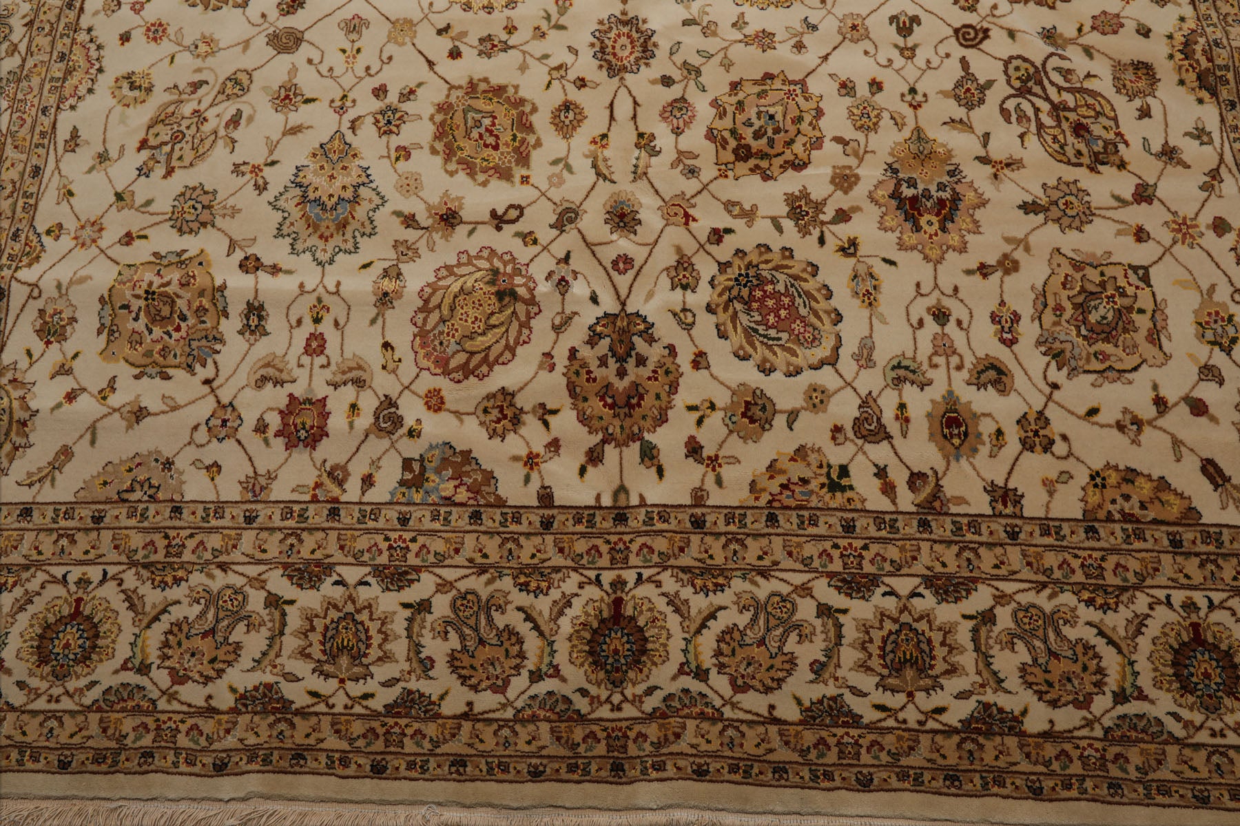 8x10 Ivory Light Gold Tan Color Hand Knotted Sino Persian Wool and Silk Traditional Oriental Rug