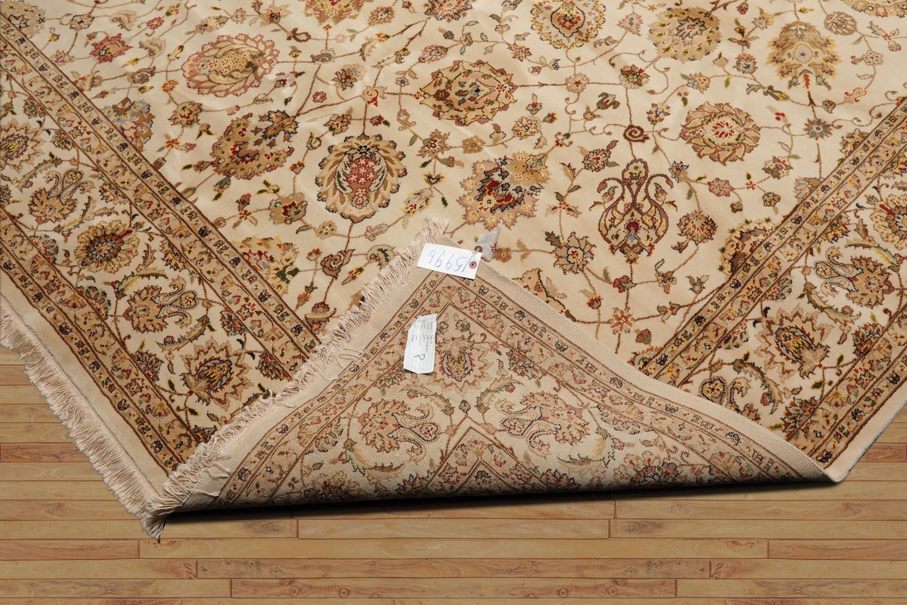 8x10 Ivory Light Gold Tan Color Hand Knotted Sino Persian Wool and Silk Traditional Oriental Rug