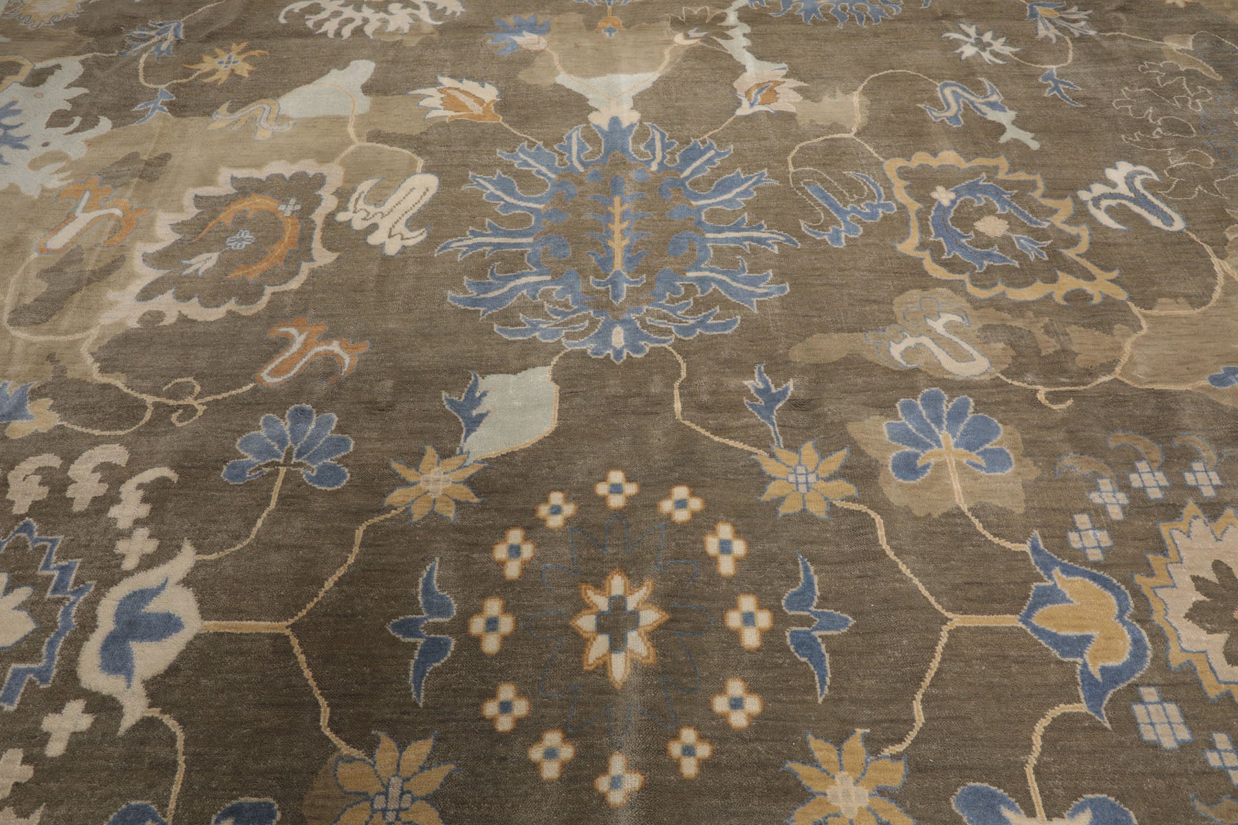 Statesville 15'8'' x 15'9'' Brown, Tan Palace Hand Knotted 100% Wool Oushak Transitional Oriental Area Rug