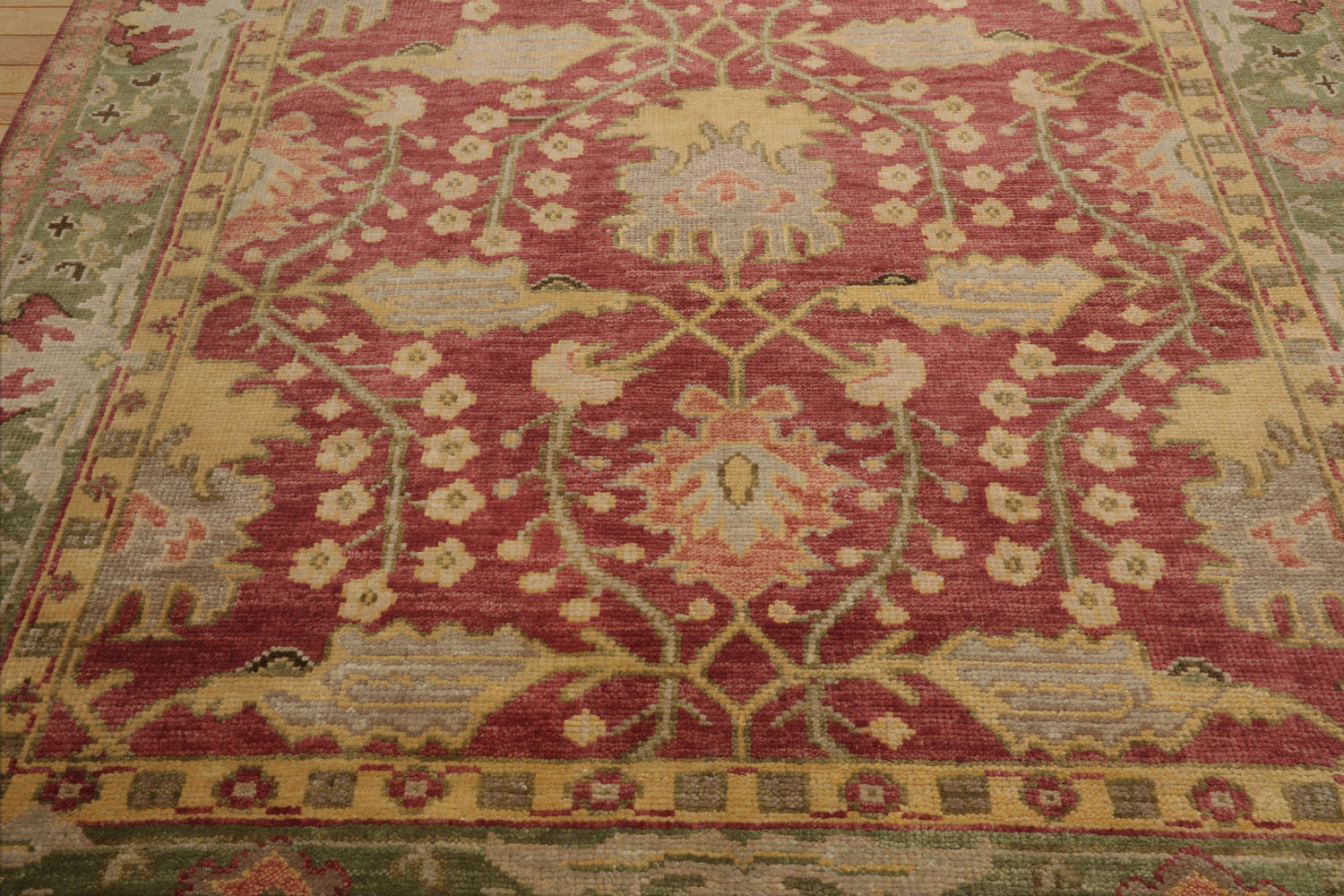 Multi Size Raspberry, Green Hand Knotted Oushak 100% Wool William Morris Arts & Crafts Oriental Area Rug